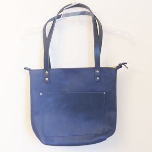 Portland Leather Goods Blue Black Small Zip Tote